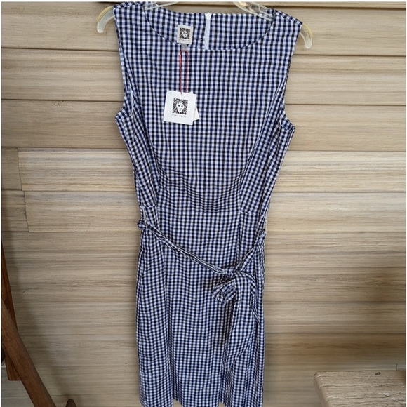 🆕️ Anne Klein Gingham Navy-White Dress. Detachable Waist Belt. NWT - Picture 8 of 12